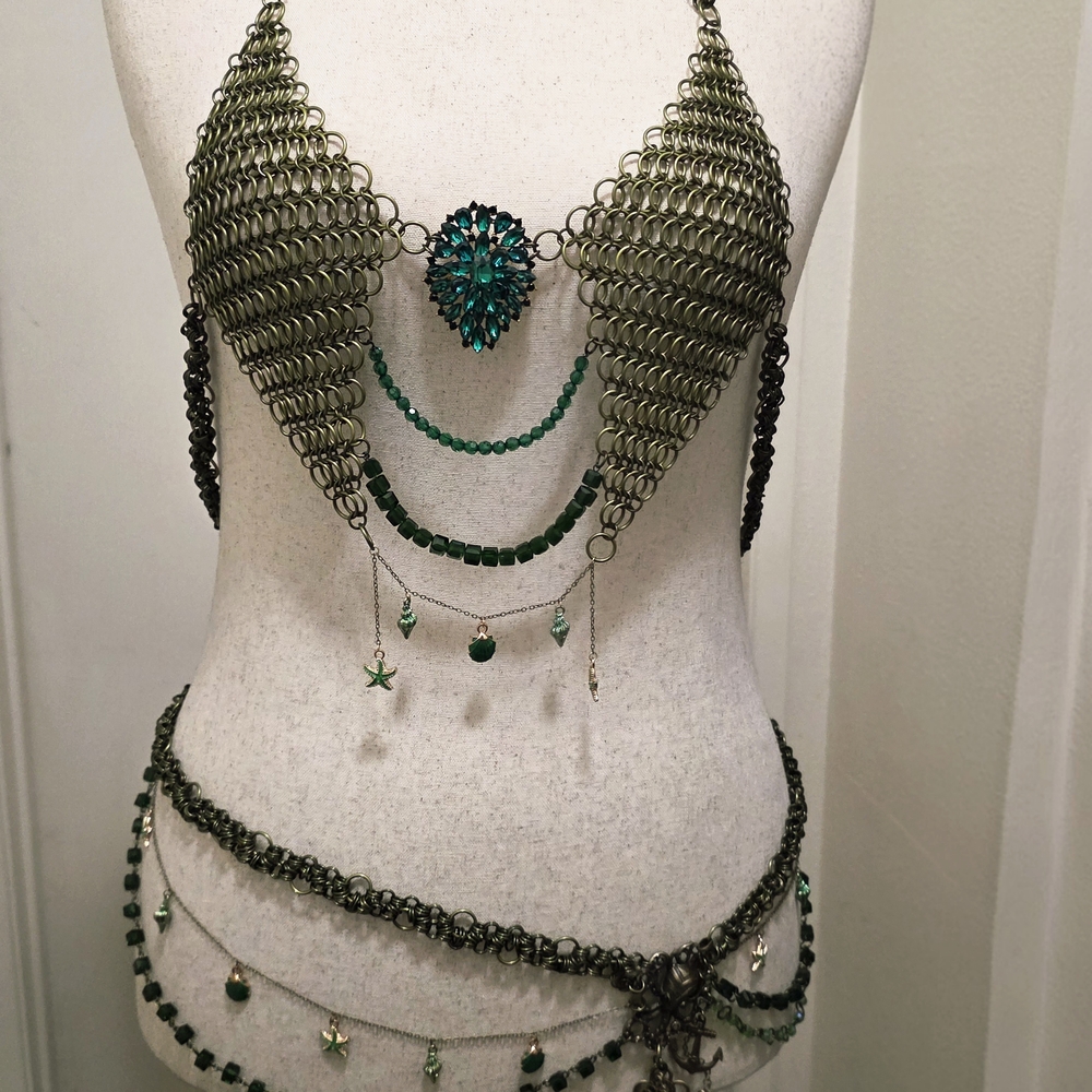 Chainmail Bikini Set with Green Accents